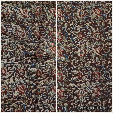 Brown handloom kalamkari cotton with all over floral motif