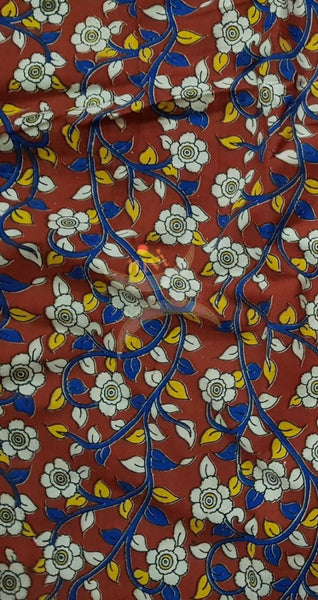 Red handloom kalamkari cotton with all over floral motif