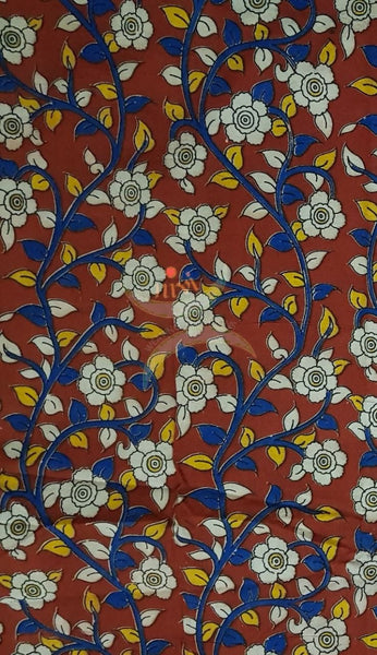 Red handloom kalamkari cotton with all over floral motif