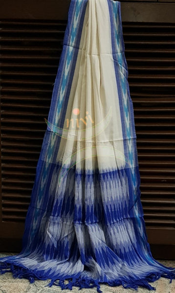Blue and white pochampalli ikat Handloom Cotton 3 piece dress material set.