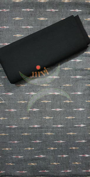 Grey and black pochampalli ikat Handloom Cotton 3 piece dress material set.