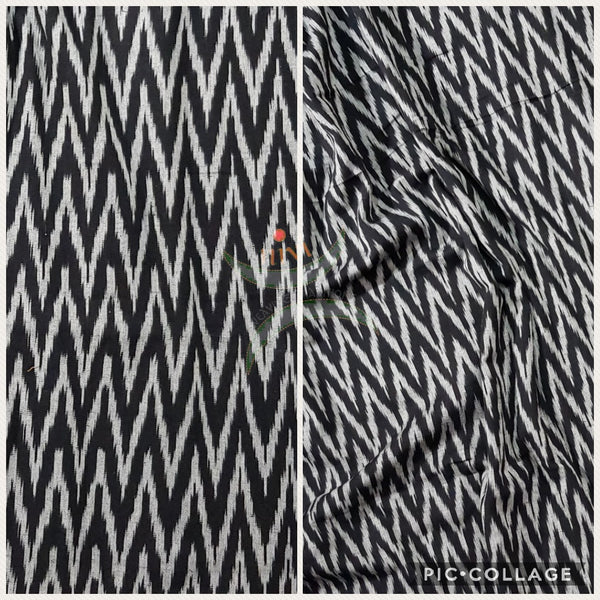 Black and white handloom cotton Pochampalli ikat fabric