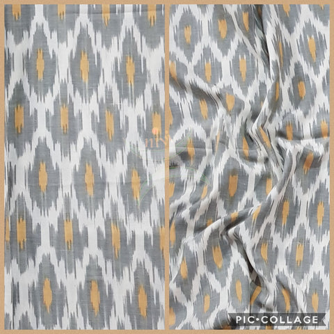 Grey off white handloom cotton Pochampalli ikat fabric