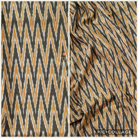Green and mustard handloom cotton Pochampalli ikat fabric