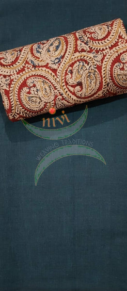 Handloom Mul cotton floral motif print kalamkari with greenish grey mangalgiri Cotton top.