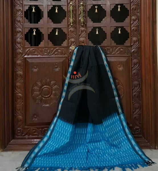 Blue and black  pochampalli ikat Handloom Cotton dress material