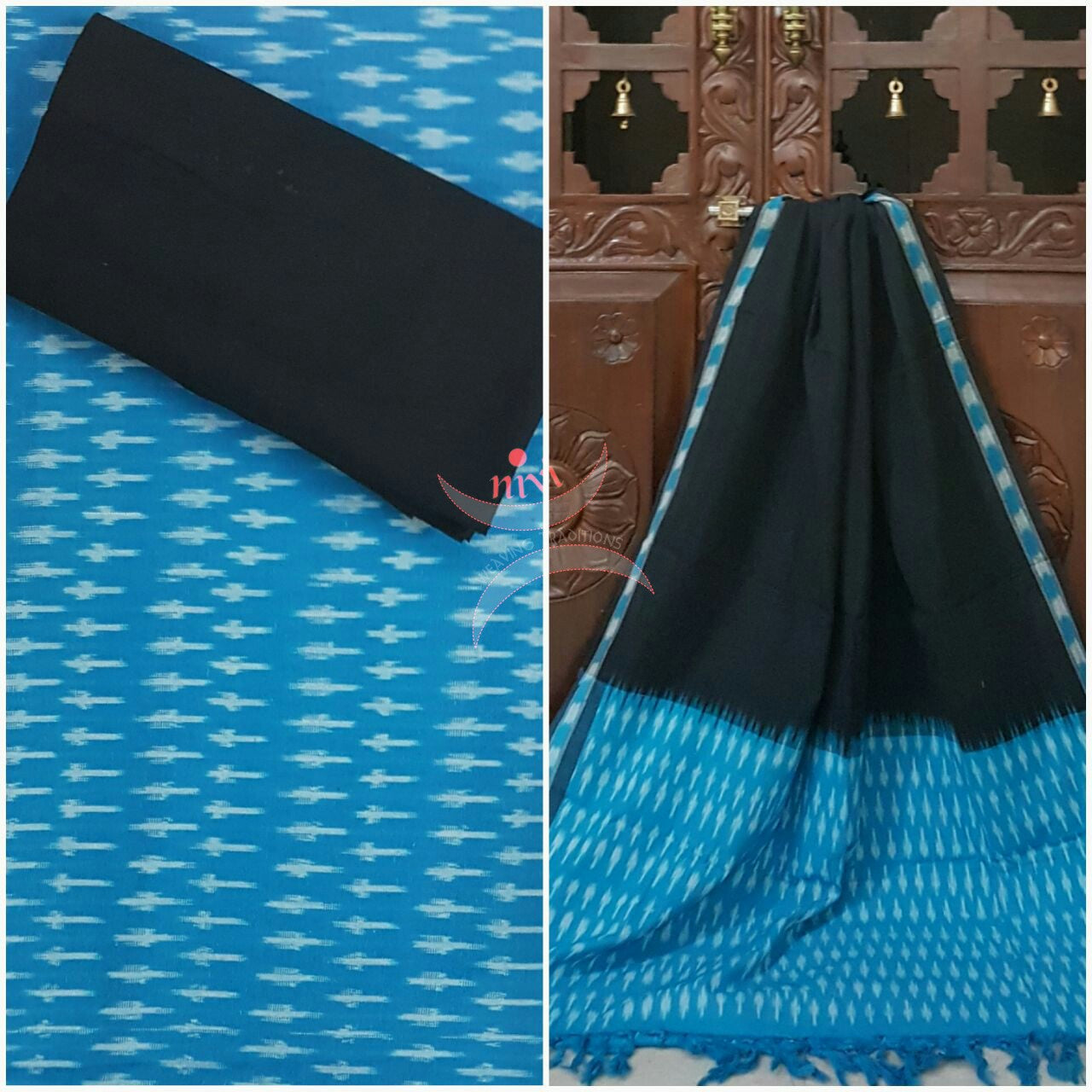 Blue and black  pochampalli ikat Handloom Cotton dress material