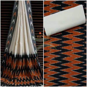 Orange black and off white pochampalli ikat Handloom Cotton dress material