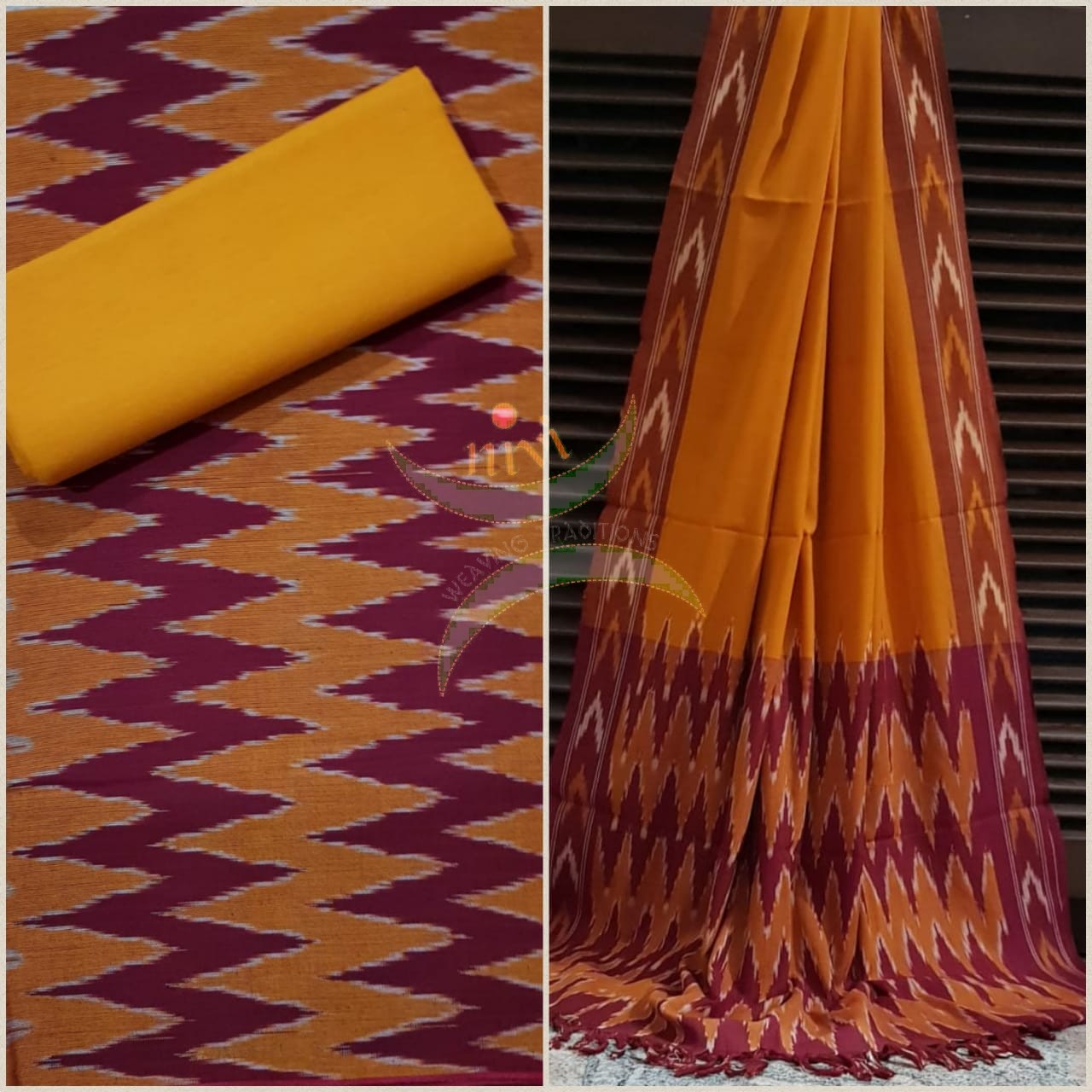 Purple and mustard  pochampalli ikat Handloom Cotton dress material