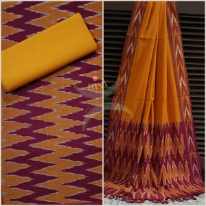 Purple and mustard  pochampalli ikat Handloom Cotton dress material