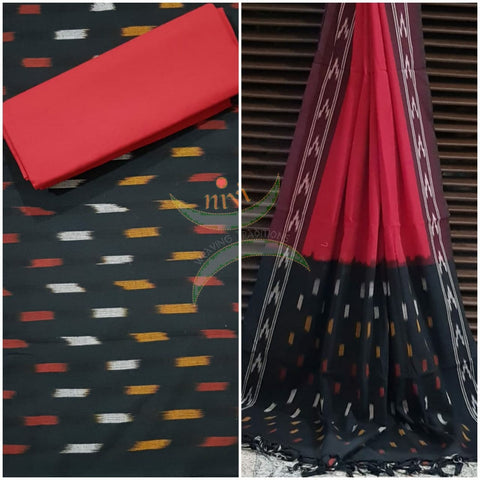 Black and red pochampalli ikat Handloom Cotton dress material