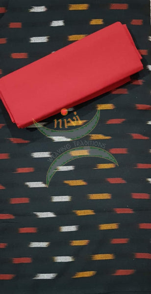 Black and red pochampalli ikat Handloom Cotton dress material