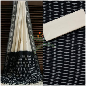 Black and off-white pochampalli ikat Handloom Cotton dress material