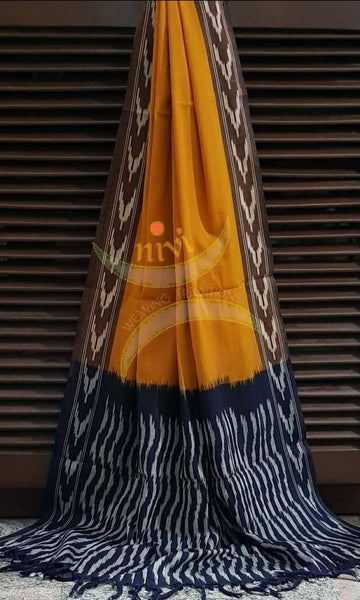 Mustard and Black pochampalli ikat Handloom Cotton dress material