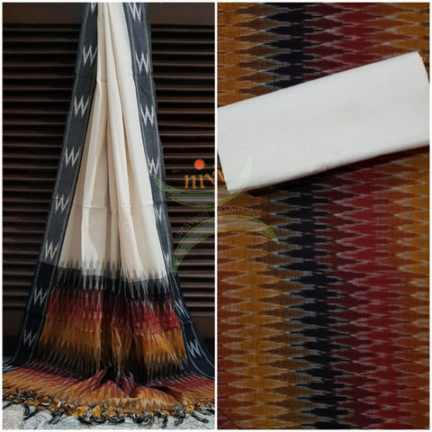 Multi coloured and off white pochampalli ikat Handloom Cotton dress material