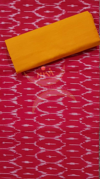 Pinkish red and mustard pochampalli ikat Handloom Cotton dress material