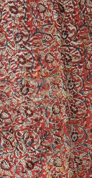 Red handloom cotton kalamkari with floral motifs