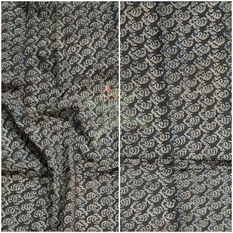 Black handloom cotton kalamkari with paisley motifs