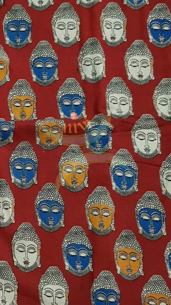 Red handloom cotton kalamkari with Buddha face motifs