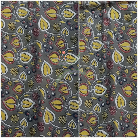 Mehendi green handloom cotton kalamkari with floral motifs