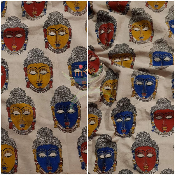 Beige handloom cotton kalamkari with Buddha face motifs