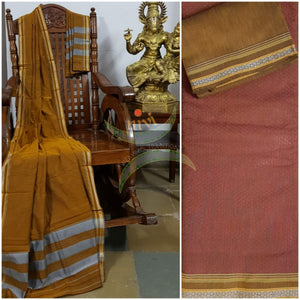 Peach khun fabric top with mustard dupatta and salwar 3 piece suit set