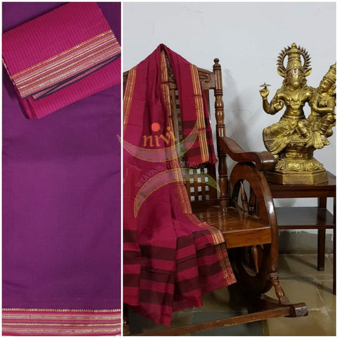 Magenta dharwad cotton gomi checks fabric top with pink dupatta and bottom 3 piece suit set.