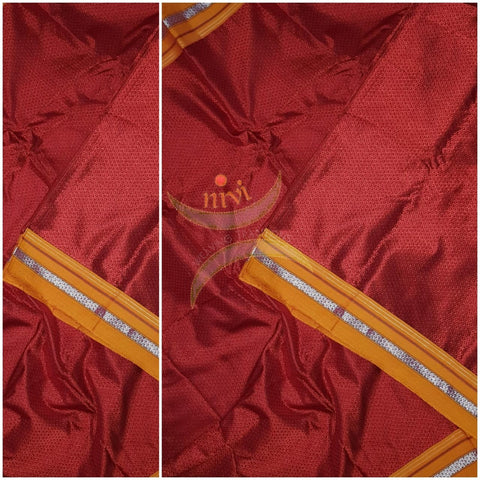 Maroon Khun/khana running material with orange border. Width of the fabric is 29 inches.