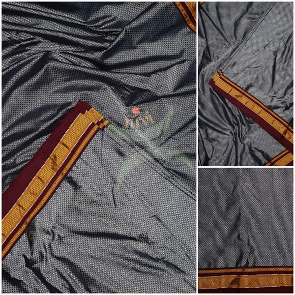Dark grey Khun/khana running material with maroon border. Width of the fabric is 36 inches.