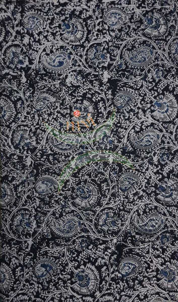 Black floral motif handloom cotton kalamkari fabric