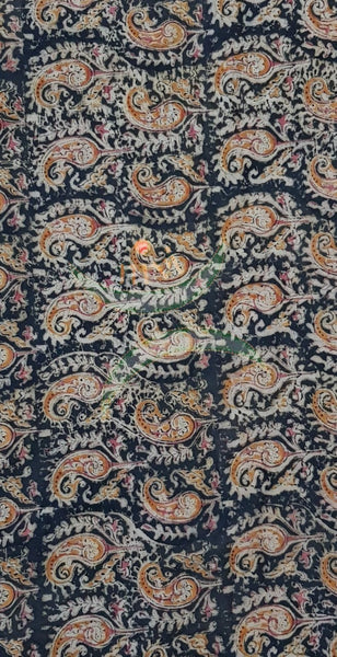 Khaki green with paisley motifs handloom cotton kalamkari fabric
