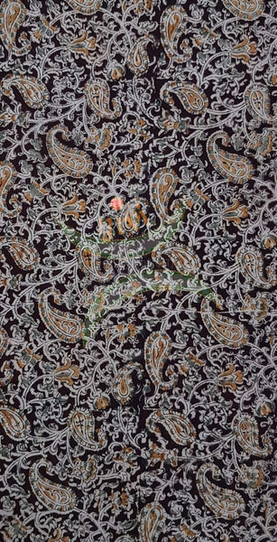 Dark chocolate brown with paisley motif handloom cotton kalamkari fabric