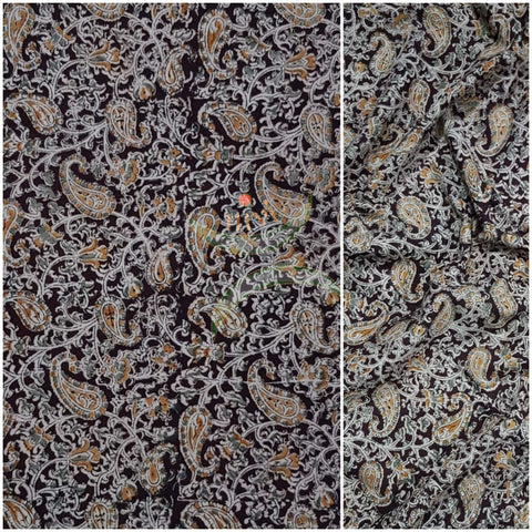Dark chocolate brown with paisley motif handloom cotton kalamkari fabric