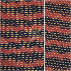 Brick red and brown wavy pattern handloom cotton kalamkari fabric.
