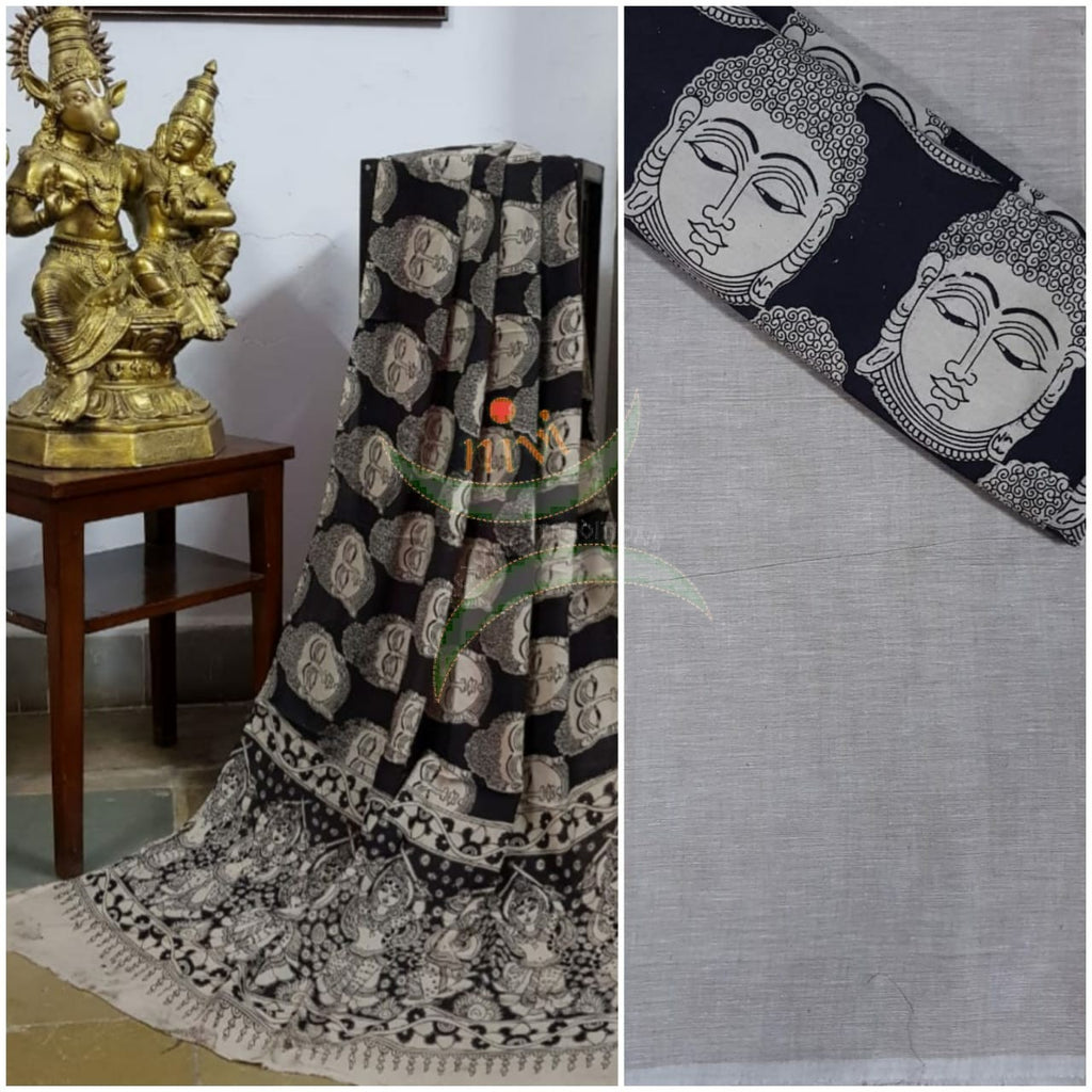 Black cotton printed saree | Cotton sarees online, Block print saree, Printed  sarees