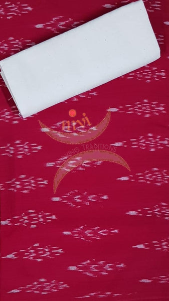 Red and off white combination handloom pochampalli ikat cotton 3 piece suit set