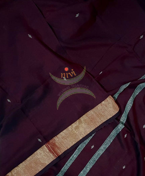 Maroon handloom dupatta subtle gold borders and buttis on the body. And striped geecha borders