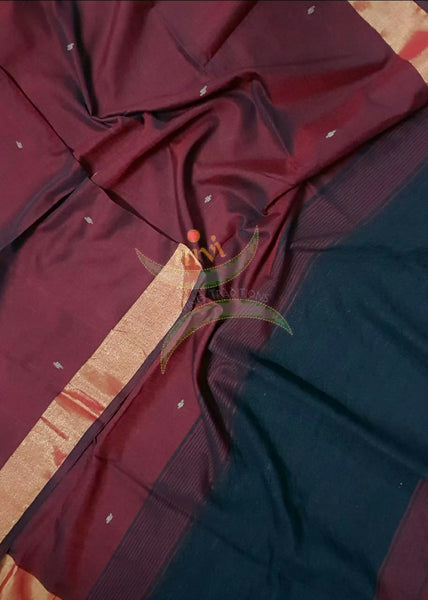 Maroon handloom dupatta subtle gold borders and buttis on the body. And contrasting black borders