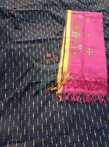 Handloom cotton pochampalli ikat kurta with kasuti embroidery dupatta