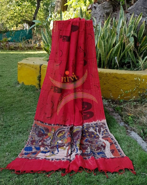 Red handloom cotton kalamkari dupatta