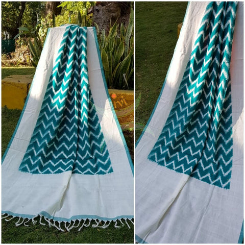 Sea green handloom pochampalli ikat cotton dupatta