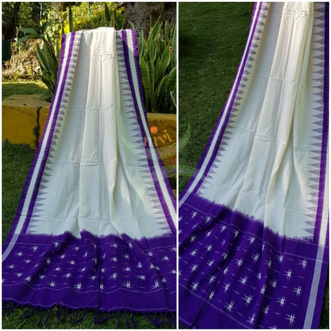 White purple handloom pochampalli ikat cotton dupatta