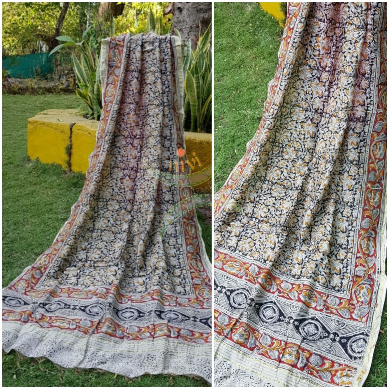 Off white handloom chanderi kora silk mercerised cotton blend kalamkari dupatta