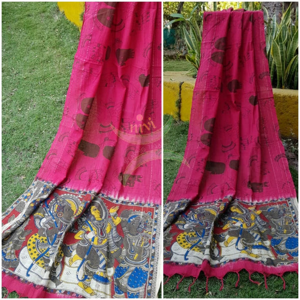 Pink handloom cotton kalamkari dupatta
