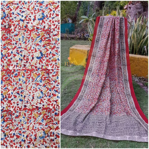 Handloom kalamkari dupatta and fabric 2 piece set. 