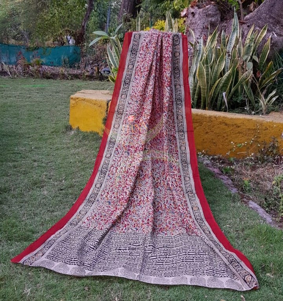 Handloom kalamkari dupatta and fabric 2 piece set. 