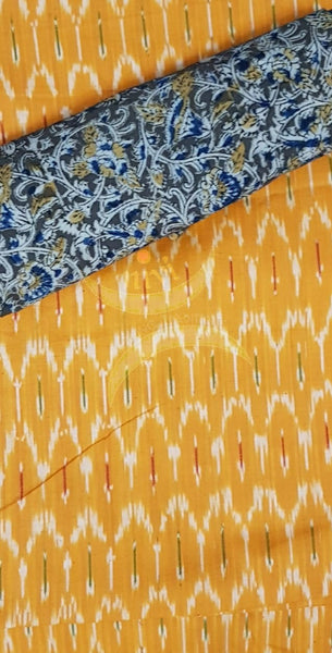Handloom 3 piece suit set with ikat top and kalamkari dupatta and salwar fabric
