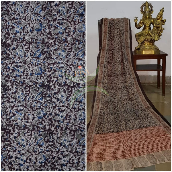 Handloom kalamkari dupatta and fabric 2 piece set. 