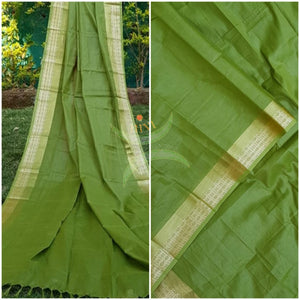 Green kota cotton dupatta with gold border