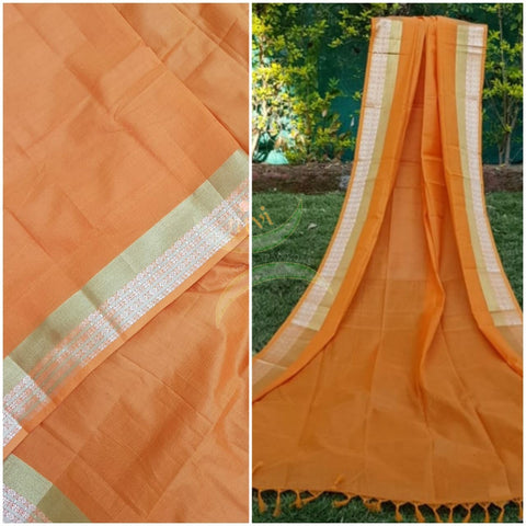 Orange kota cotton dupatta with gold border